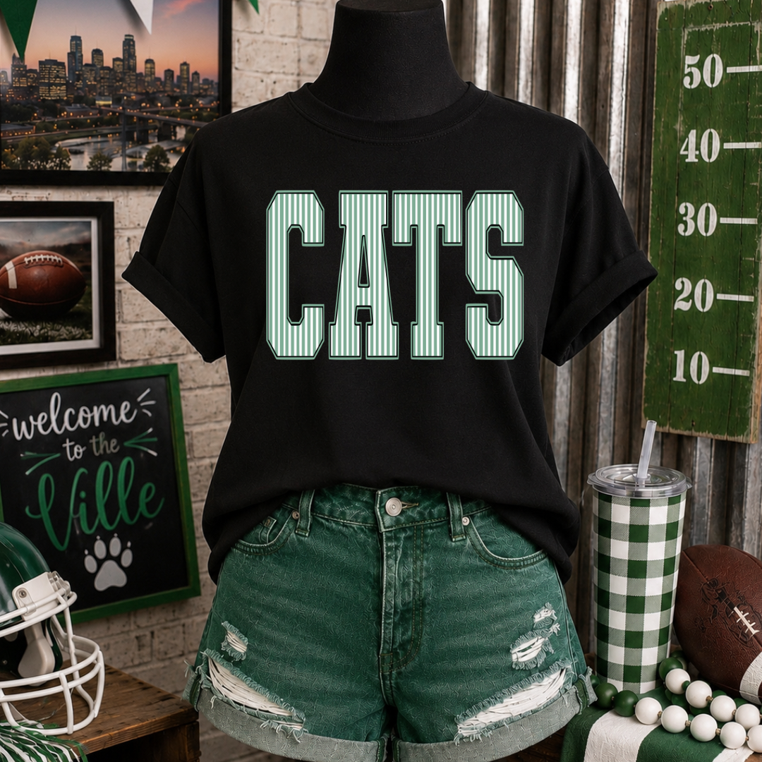 Striped Cats Letters Black Tee
