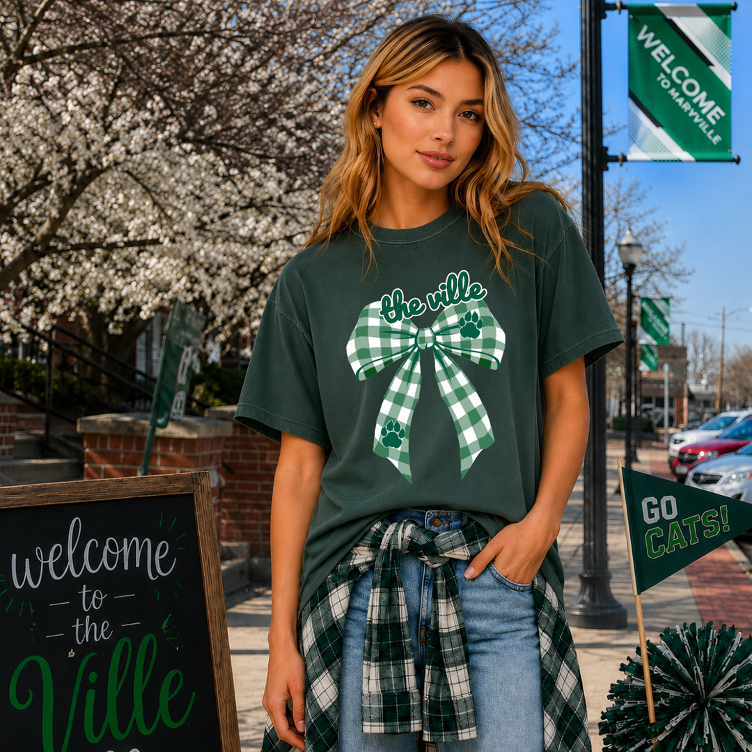 The Ville Gingham Bow Green Tee