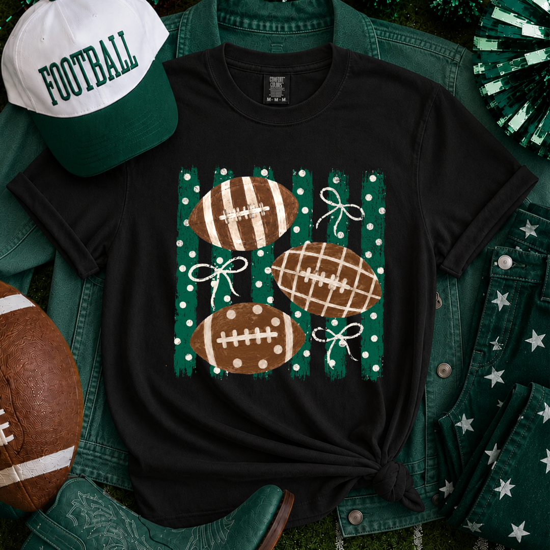 Polk-a-dot Strips Patterned Footballs Black Tee