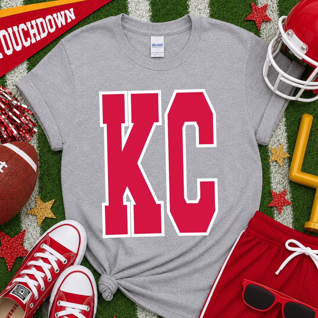 DEAL OF THE DAY - Simple Red KC Letters Grey Tee - (FINAL SALE)