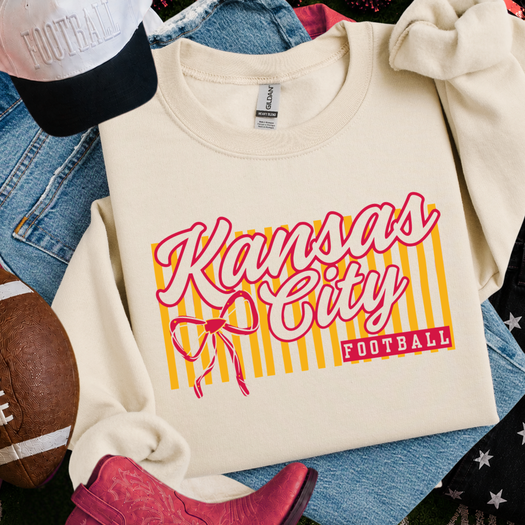 Gold Striped Kansas City Football Script Tan Sweatshirt