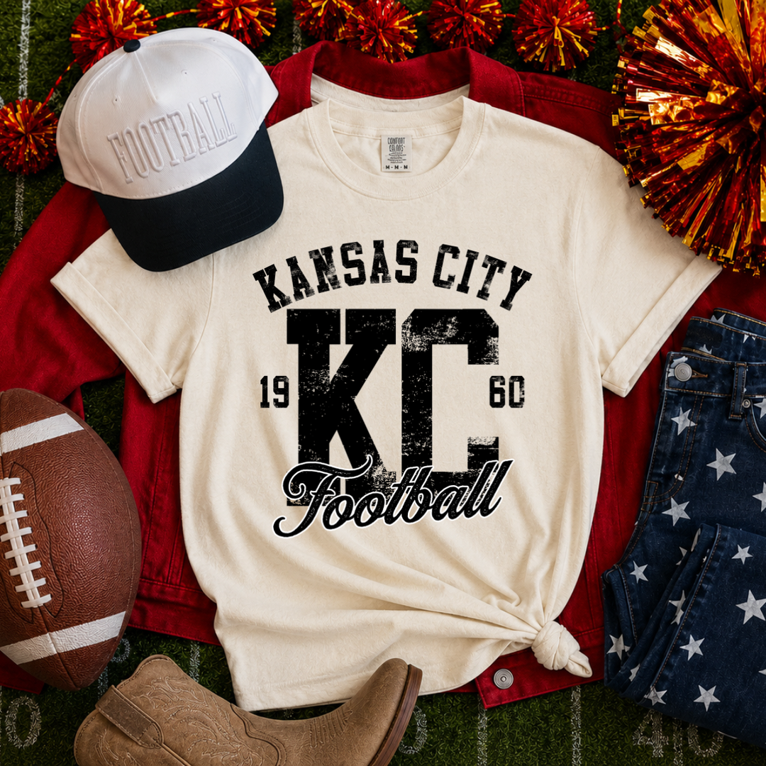 DEAL OF THE DAY - Black Distressed Kansas City Football Tan Tee or Sweatshirt - FINAL SALE