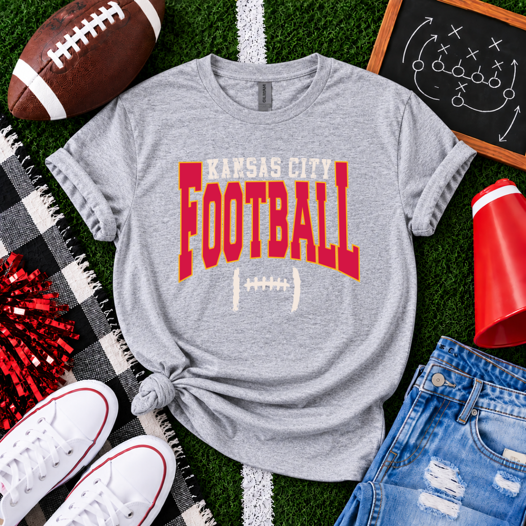 SUPER DEAL OF THE DAY - Kansas City Football Distressed Laces - Sport Grey Tee or Sweatshirt (FINAL SALE)