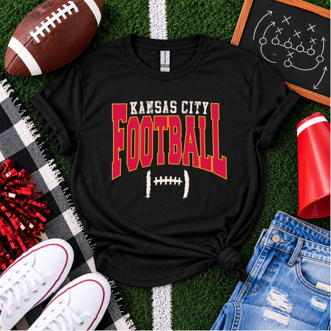 SUPER DEAL OF THE DAY - Kansas City Football Distressed Laces - Black Tee or Sweatshirt (FINAL SALE)