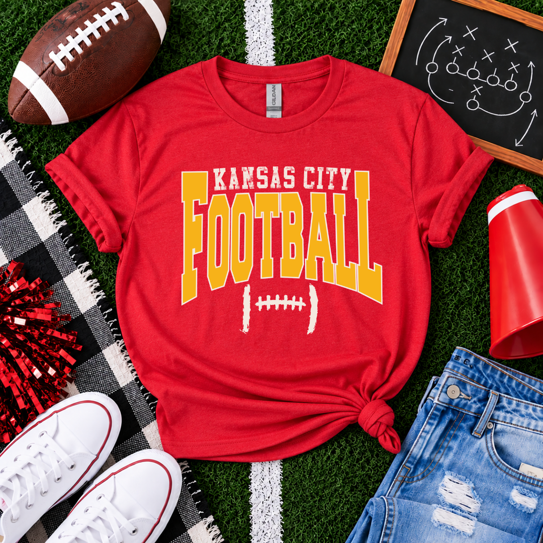 SUPER DEAL OF THE DAY - Kansas City Football Distressed Laces - Red Tee or Sweatshirt (FINAL SALE)