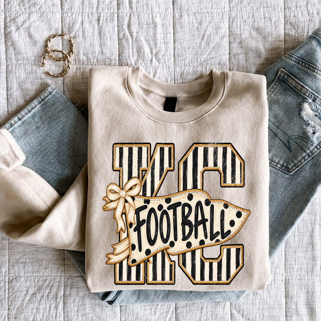 DEAL OF THE DAY - Black &amp; White Striped KC Letters Pennant Tan Tee or Sweatshirt - FINAL SALE