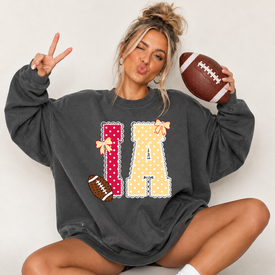 Bow Red/Yellow Polkadot Lace I-A Letters Grey Tee or Sweatshirt