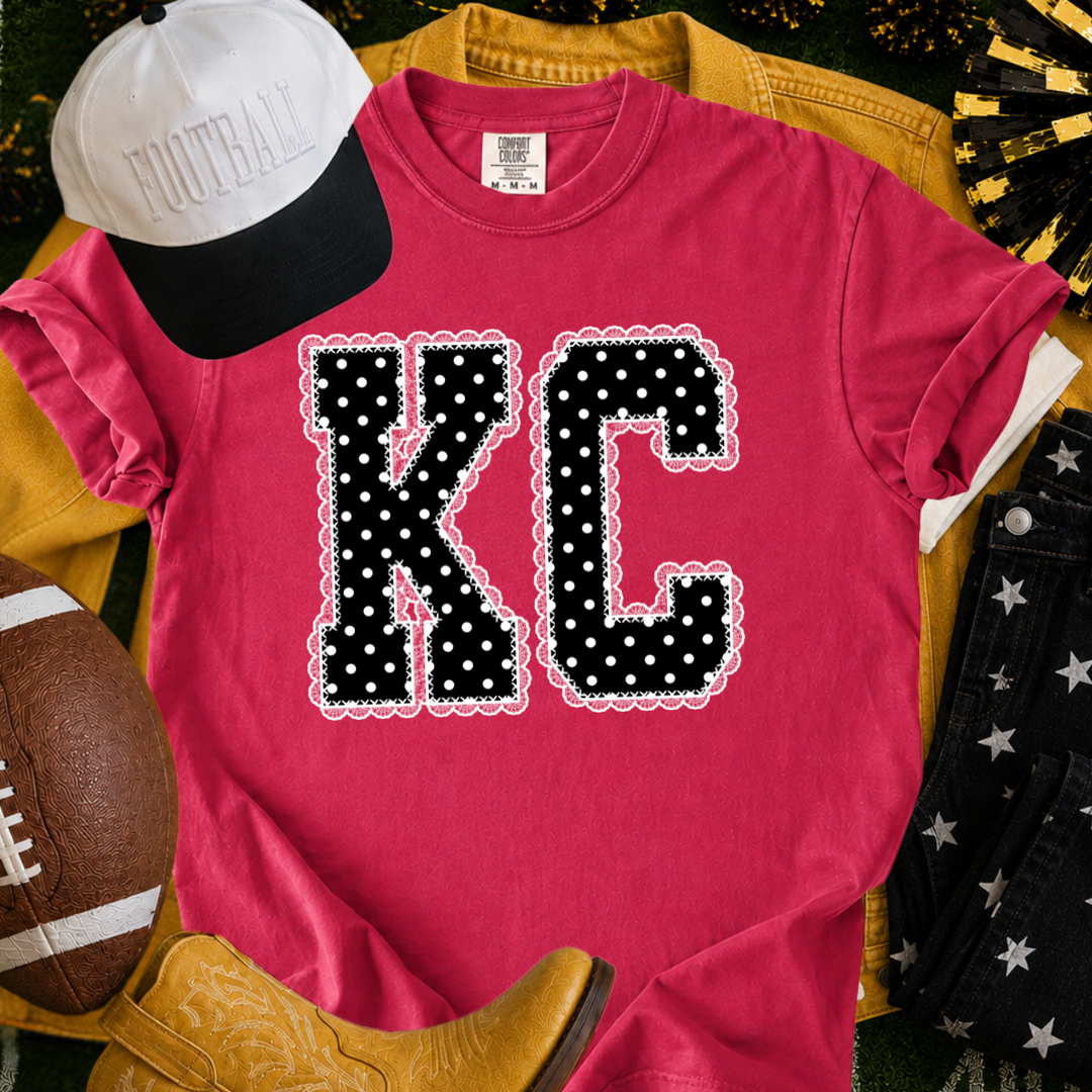 DEAL OF THE DAY - Black/White Polkadot Lace KC Letters - Red Tee or Sweatshirt (FINAL SALE)