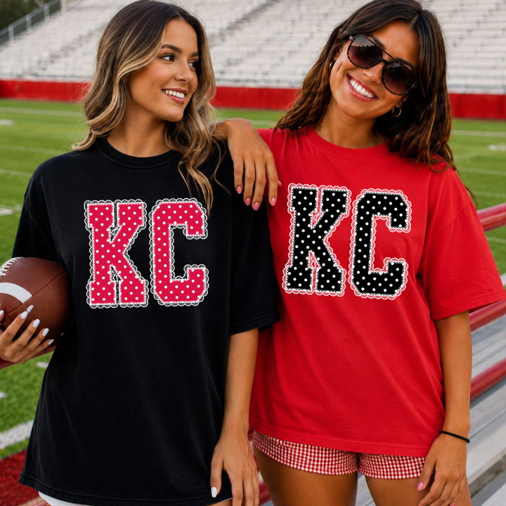 DEAL OF THE DAY - Black/White Polkadot Lace KC Letters - Red Tee or Sweatshirt (FINAL SALE)