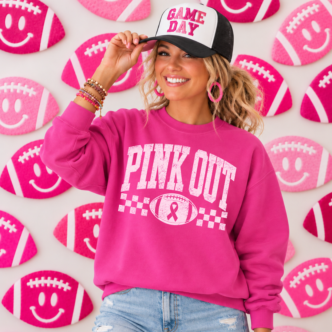 DEAL OF THE DAY - Checkered Football Pink Out Pink Tee or Sweatshirt - FINAL SALE