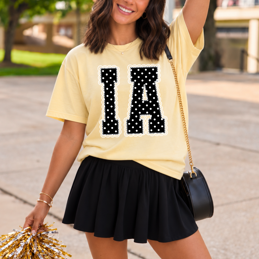Black/White Polkadot Lace I-A Letters Butter Tee or Sweatshirt