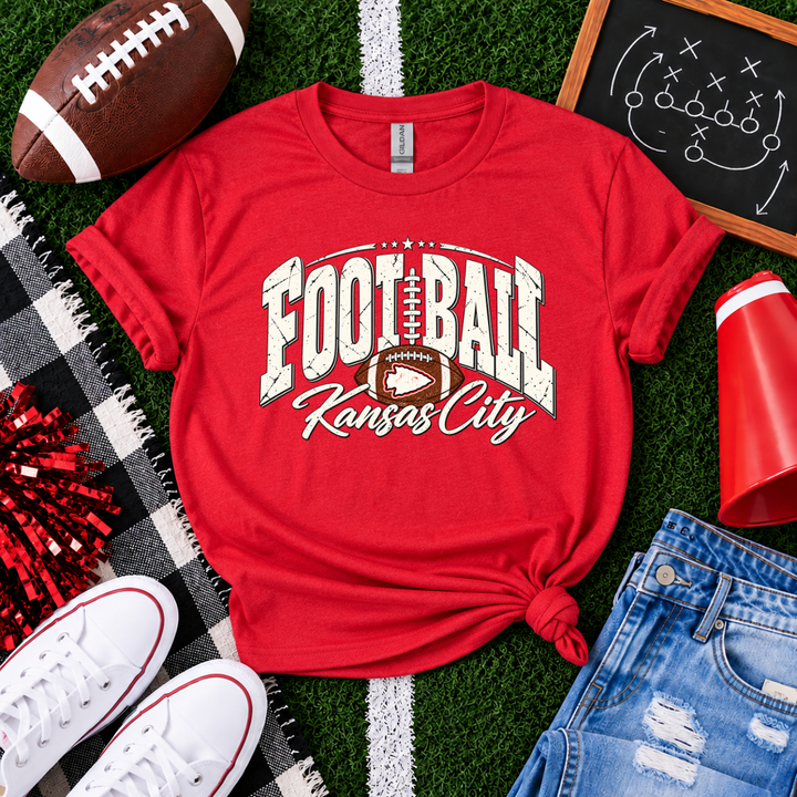 DEAL OF THE DAY - Simple Distressed Football Kansas City Red Tee or Sweatshirt - FINAL SALE
