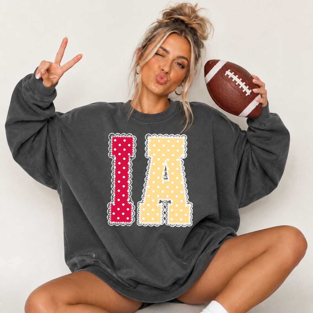 Red/Yellow Polkadot Lace I-A Letters Grey Tee or Sweatshirt