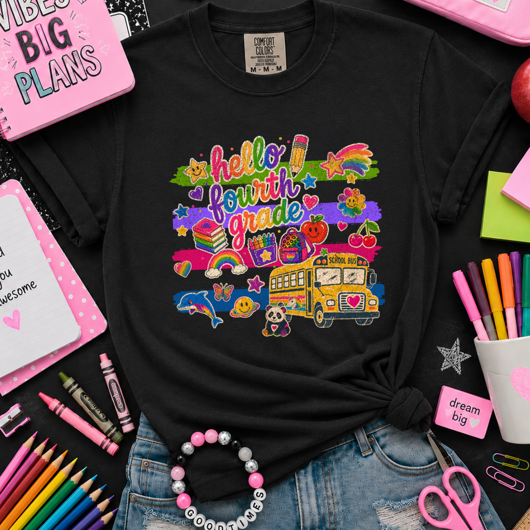 DEAL OF THE DAY - Bright Whimsical Hello Grade Level Black Tee (FINAL SALE)