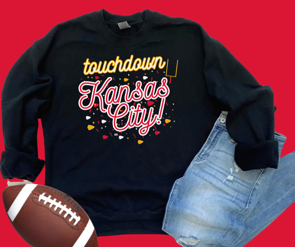 TOUCHDOWN KANSAS CITY CONFETTI BLACK SWEATSHIRT - The Red Rival