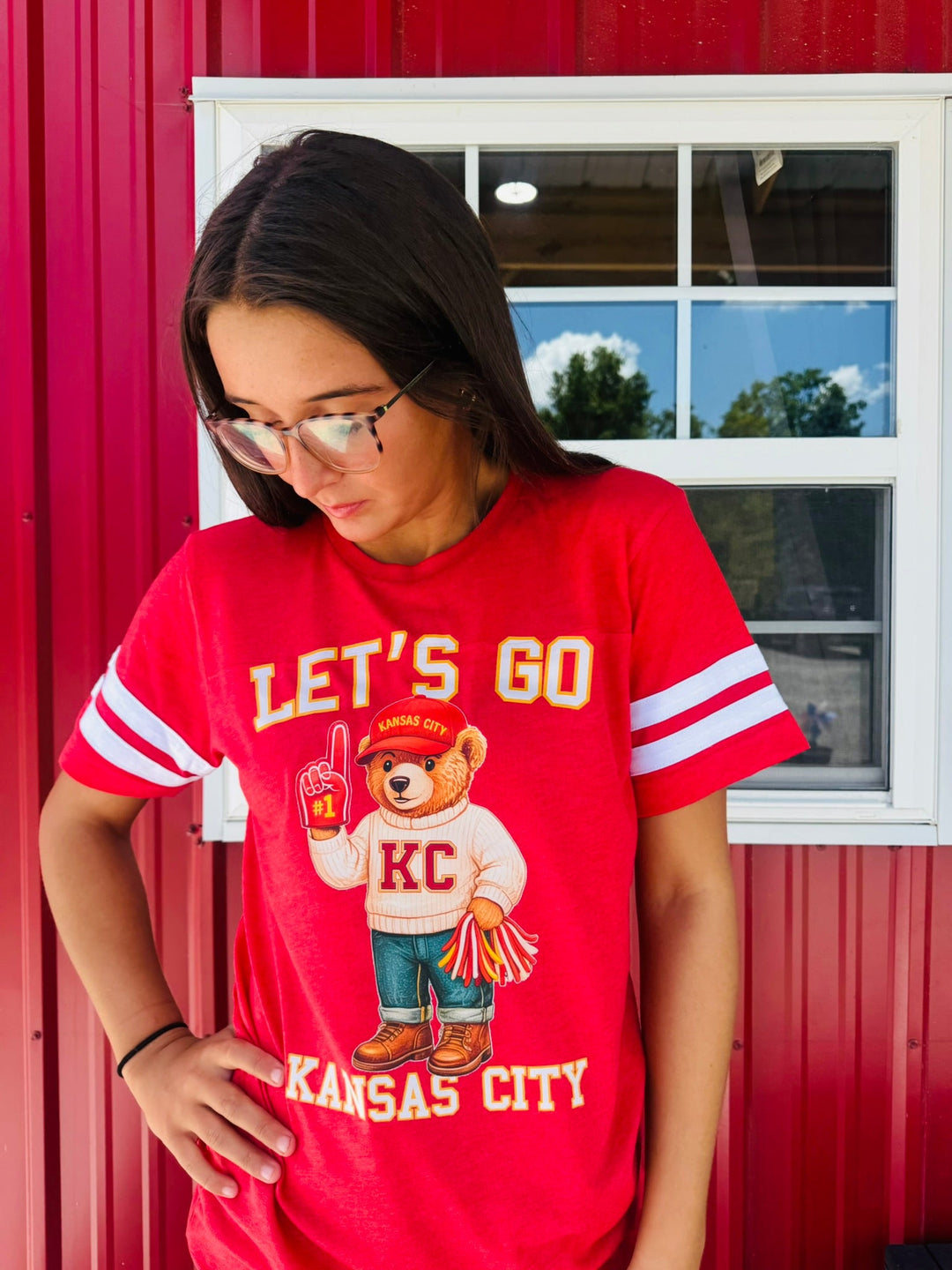 KC Vintage Bear Fan - Let's Go Kansas City - Red Jersey Tee - The Red Rival