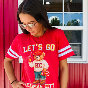 KC Vintage Bear Fan - Let's Go Kansas City - Red Jersey Tee - The Red Rival