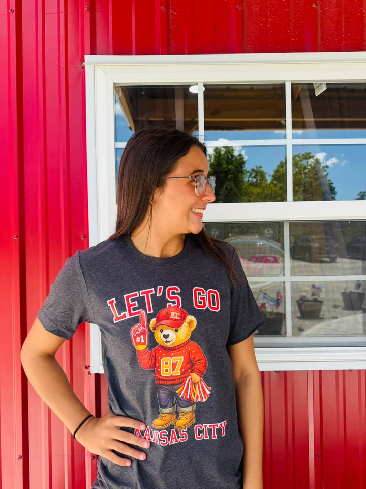 87 Vintage Bear Fan - Let's Go Kansas City - Heather Dark Grey Tee - The Red Rival