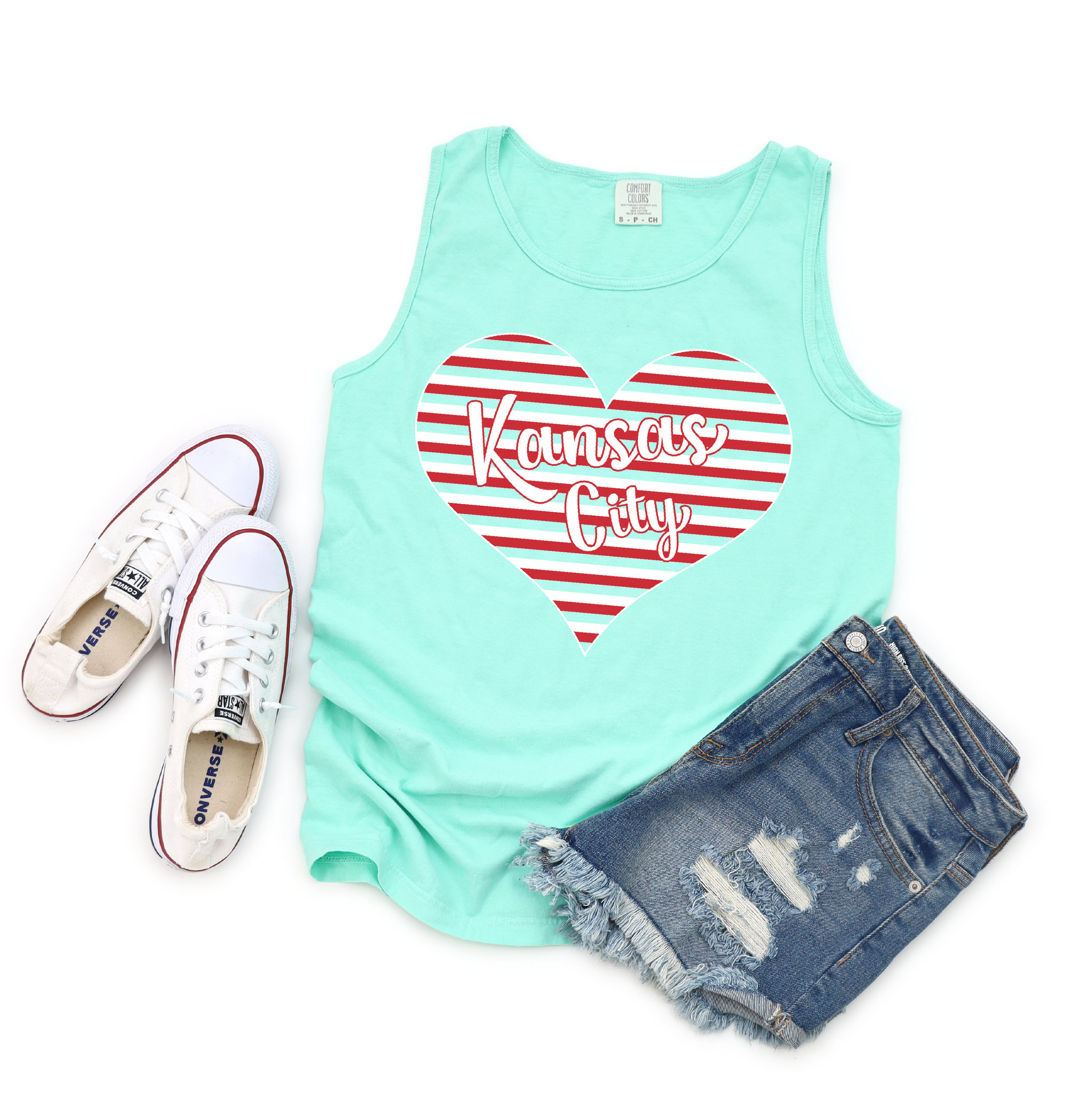 KC Current Colors Kansas City Striped Heart Mint Tank - The Red Rival