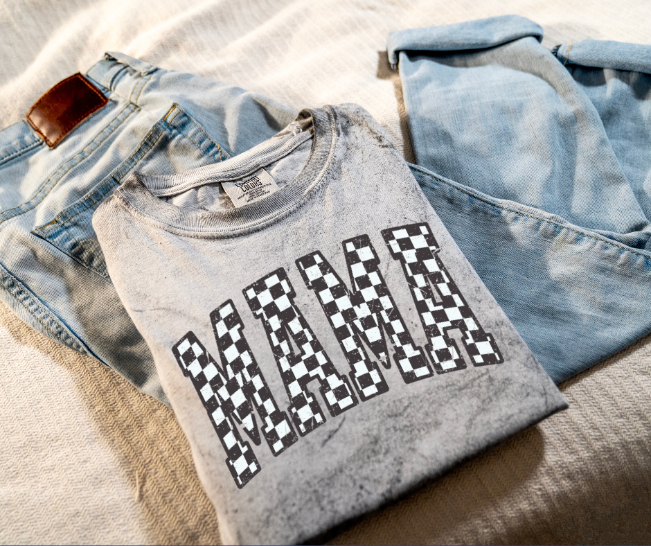 Black Checkered Mama Grey Tie Dye Tee - The Red Rival