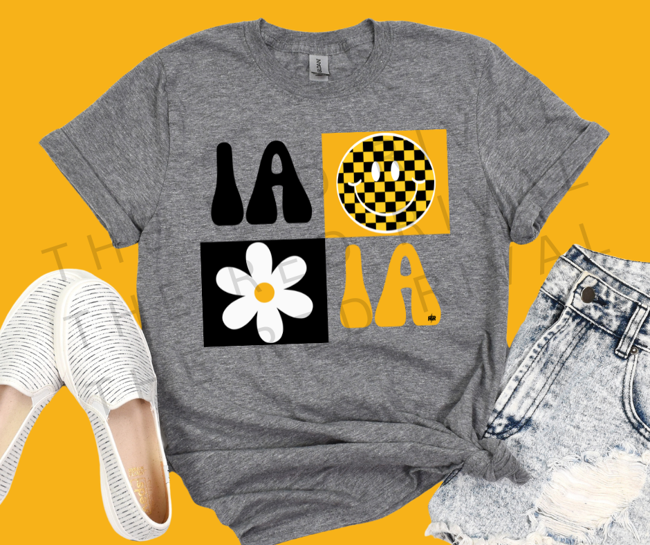 Retro Iowa 4 Squares Grey Tee - The Red Rival