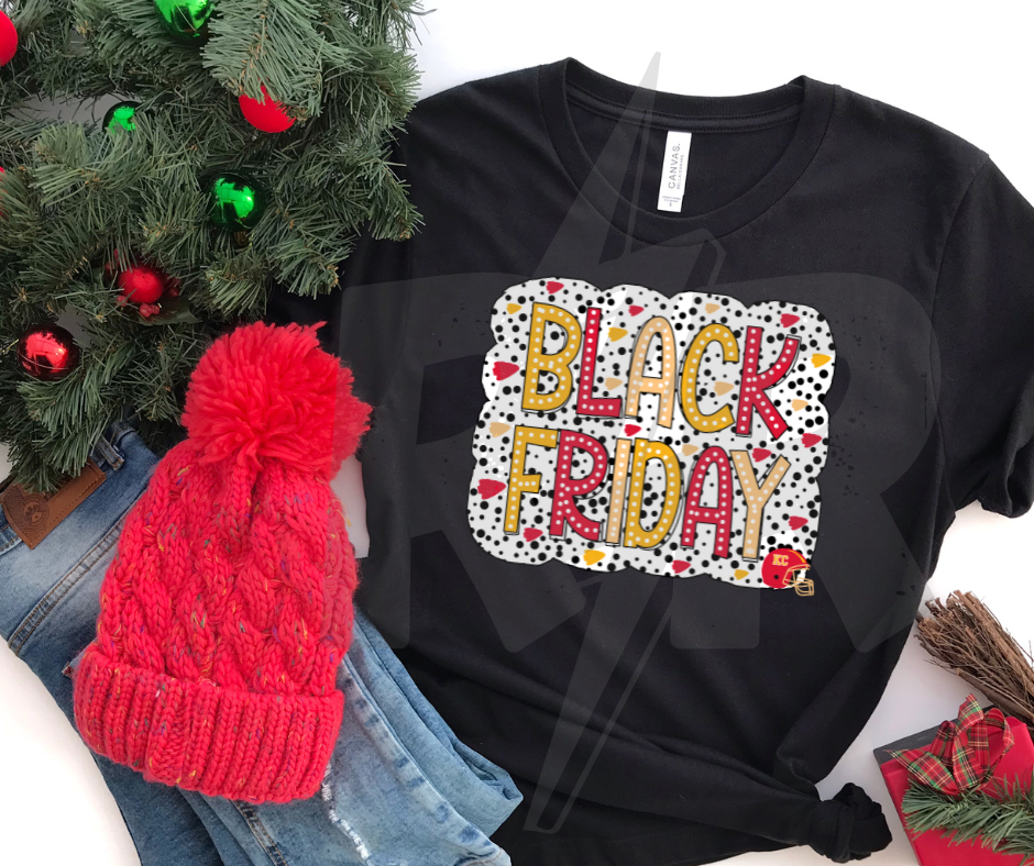 KC Colored Black Friday Dots Black Tee - The Red Rival