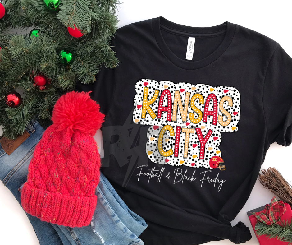 Kansas City Football & Black Friday Dots Black Tee - The Red Rival