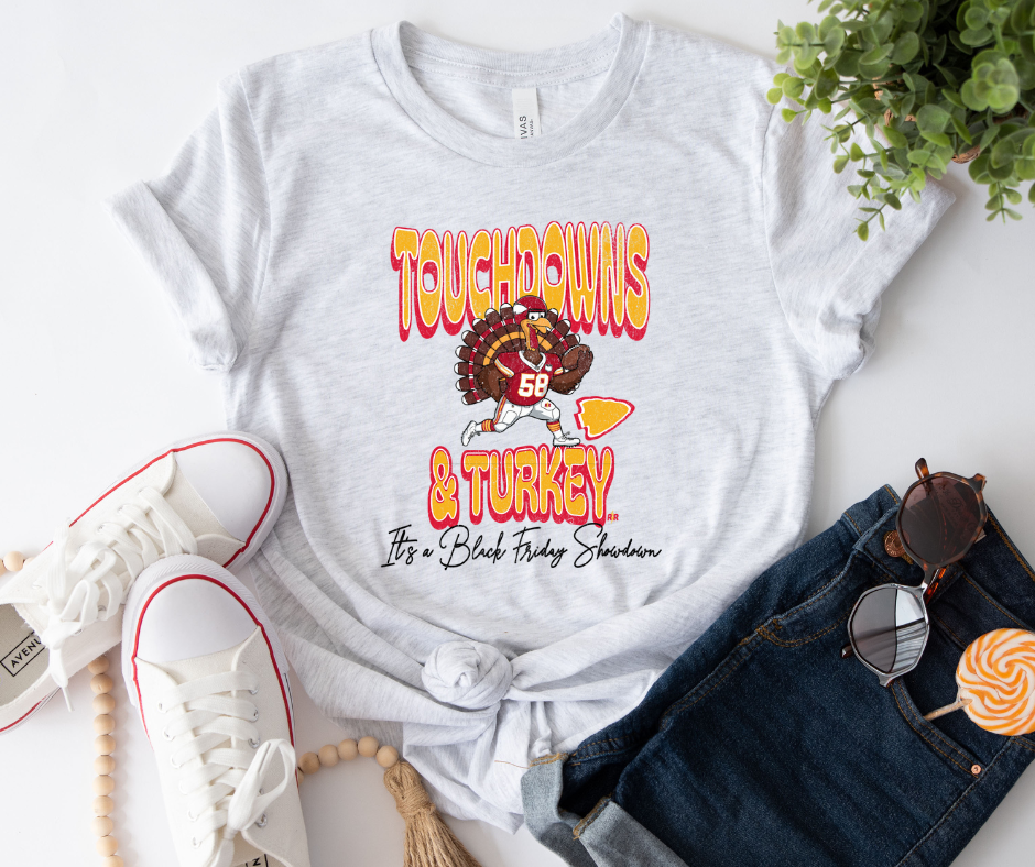 Touchdowns & Turkey It's a Black Friday Showdown Ash Tee - The Red Rival