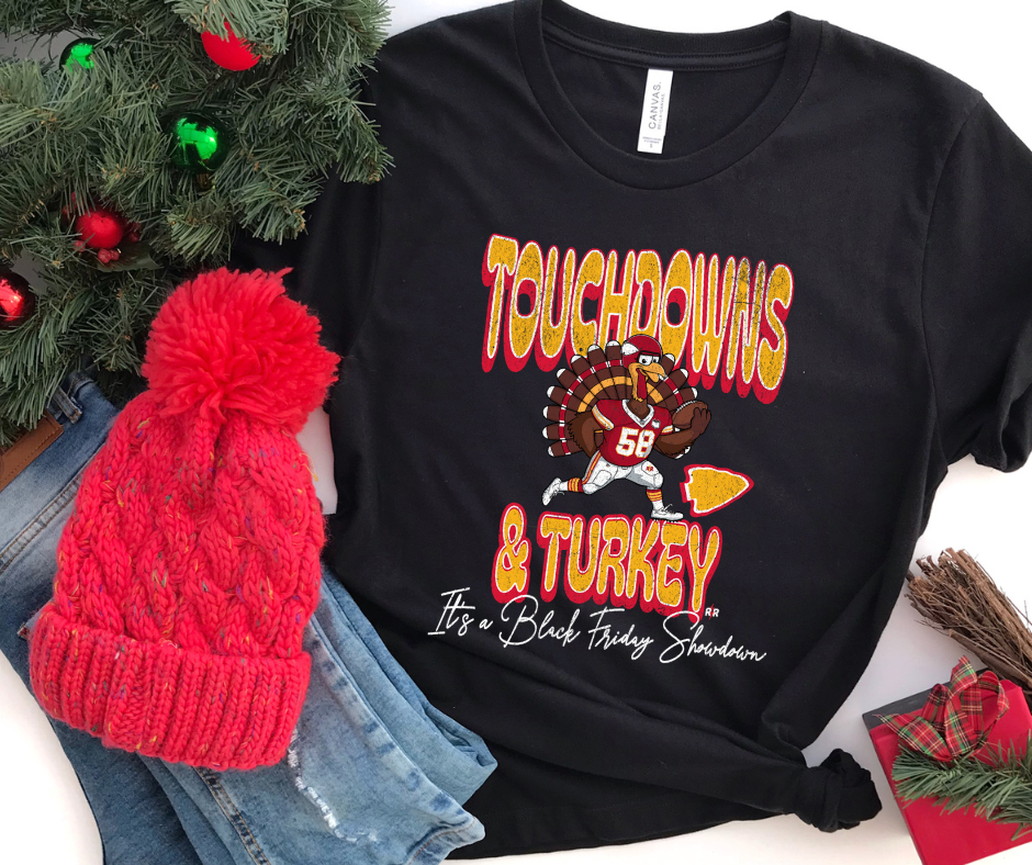 Touchdowns & Turkey It's a Black Friday Showdown Black Tee - The Red Rival