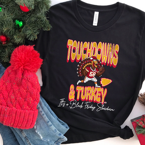 Touchdowns & Turkey It's a Black Friday Showdown Black Tee - The Red Rival