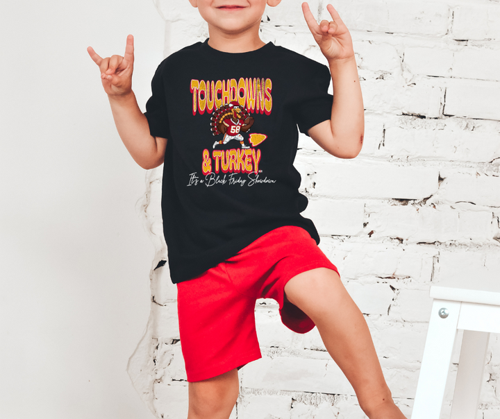 Touchdowns & Turkey It's a Black Friday Showdown Black Tee - The Red Rival