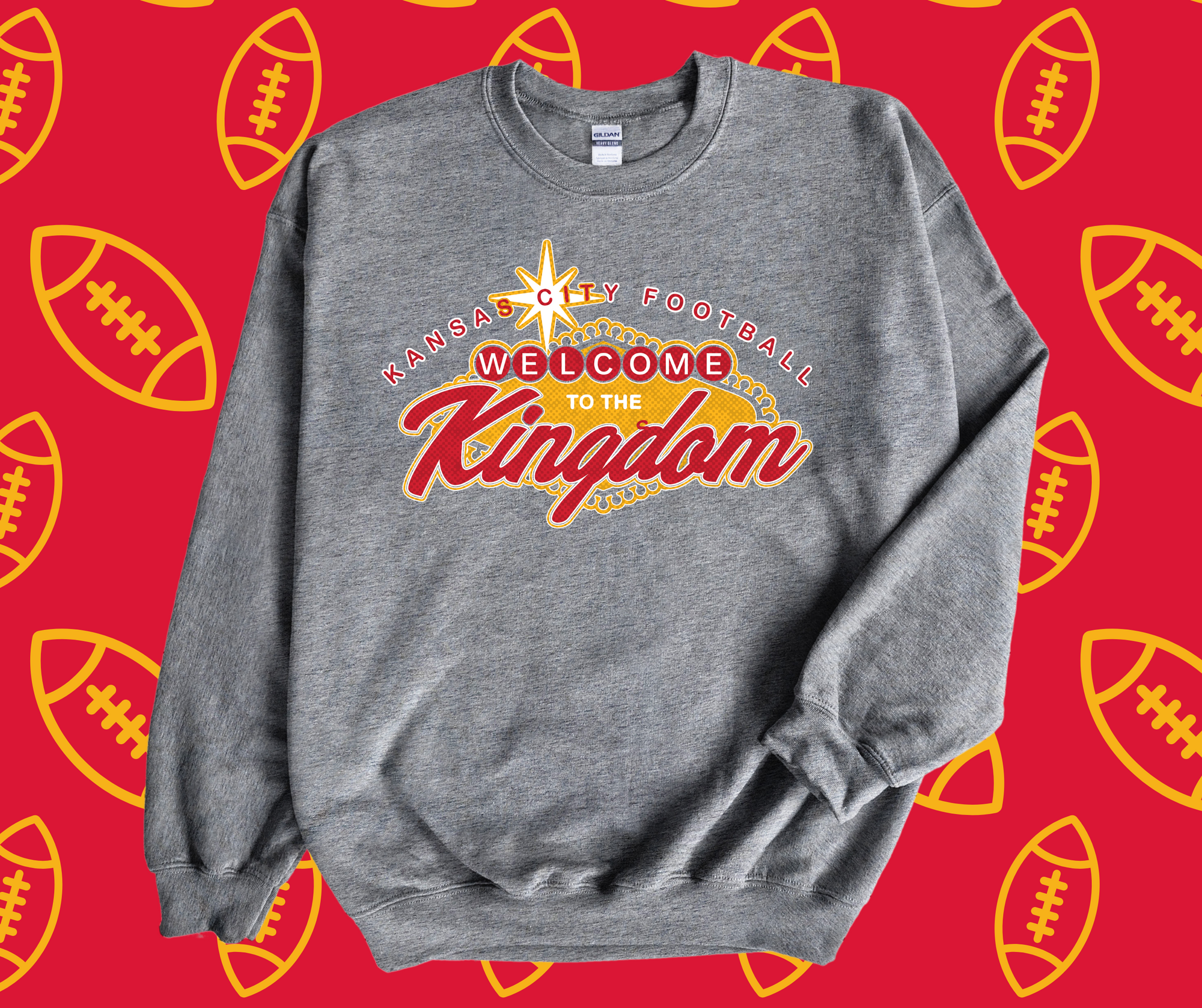 Welcome to the Kingdom Vegas Sign Grey Graphic Sweatshirt - The Red Rival