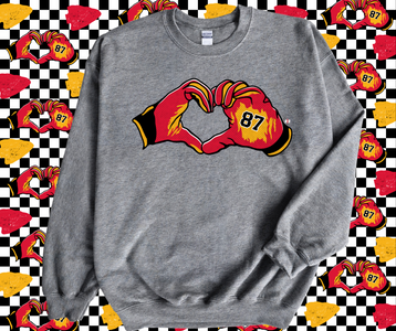Kelce Heart Hands Gloves Only Grey Graphic Sweatshirt - The Red Rival