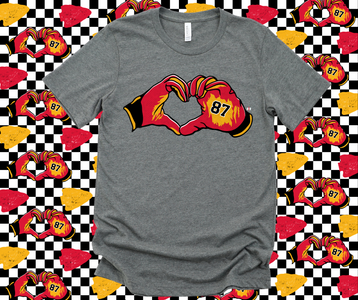 Kelce Heart Hands Gloves Only Grey Graphic Tshirt - The Red Rival