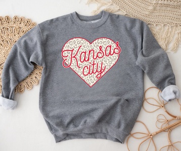 Kansas City Neutral Leopard Heart Grey Sweatshirt - The Red Rival