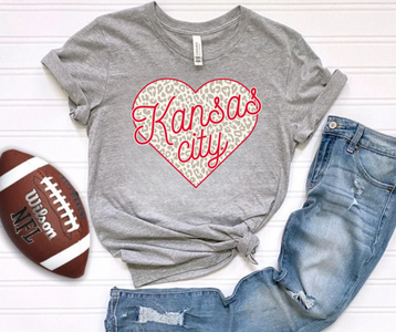 Kansas City Neutral Leopard Heart Grey Tee - The Red Rival
