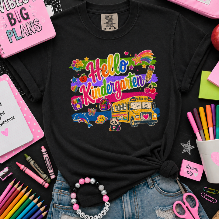 DEAL OF THE DAY - Bright Whimsical Hello Grade Level Black Tee (FINAL SALE)