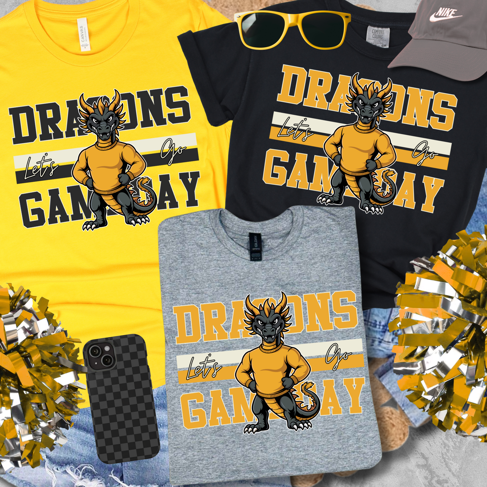 Retro Dragons Black/Gold Mascot (Pick Your Tee Color) - The Red Rival