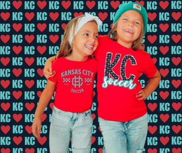KC Soccer Heart Pattern Doddle Letters Red Tee - The Red Rival