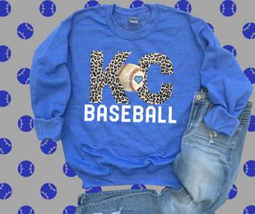 Leopard KC with Baseball Between Heather Blue Graphic Sweatshirt - The Red Rival
