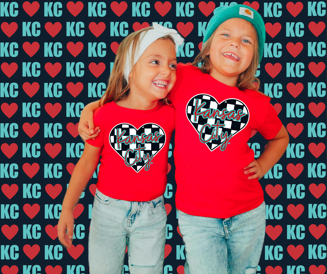 Kansas City Soccer Checkered Heart Red Tee - The Red Rival