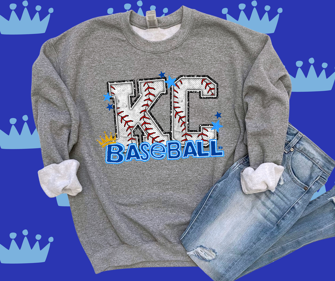 KC Baseball Letters Grey Graphic Sweatshirt - The Red Rival