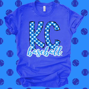KC Heart Pattern in Doodle Letters Royal Blue Graphic Tee - The Red Rival