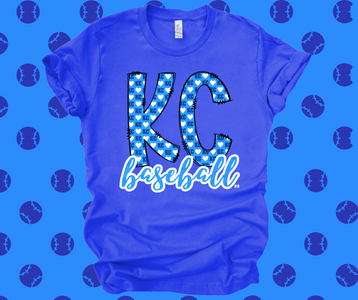 KC Heart Pattern in Doodle Letters Royal Blue Graphic Tee - The Red Rival