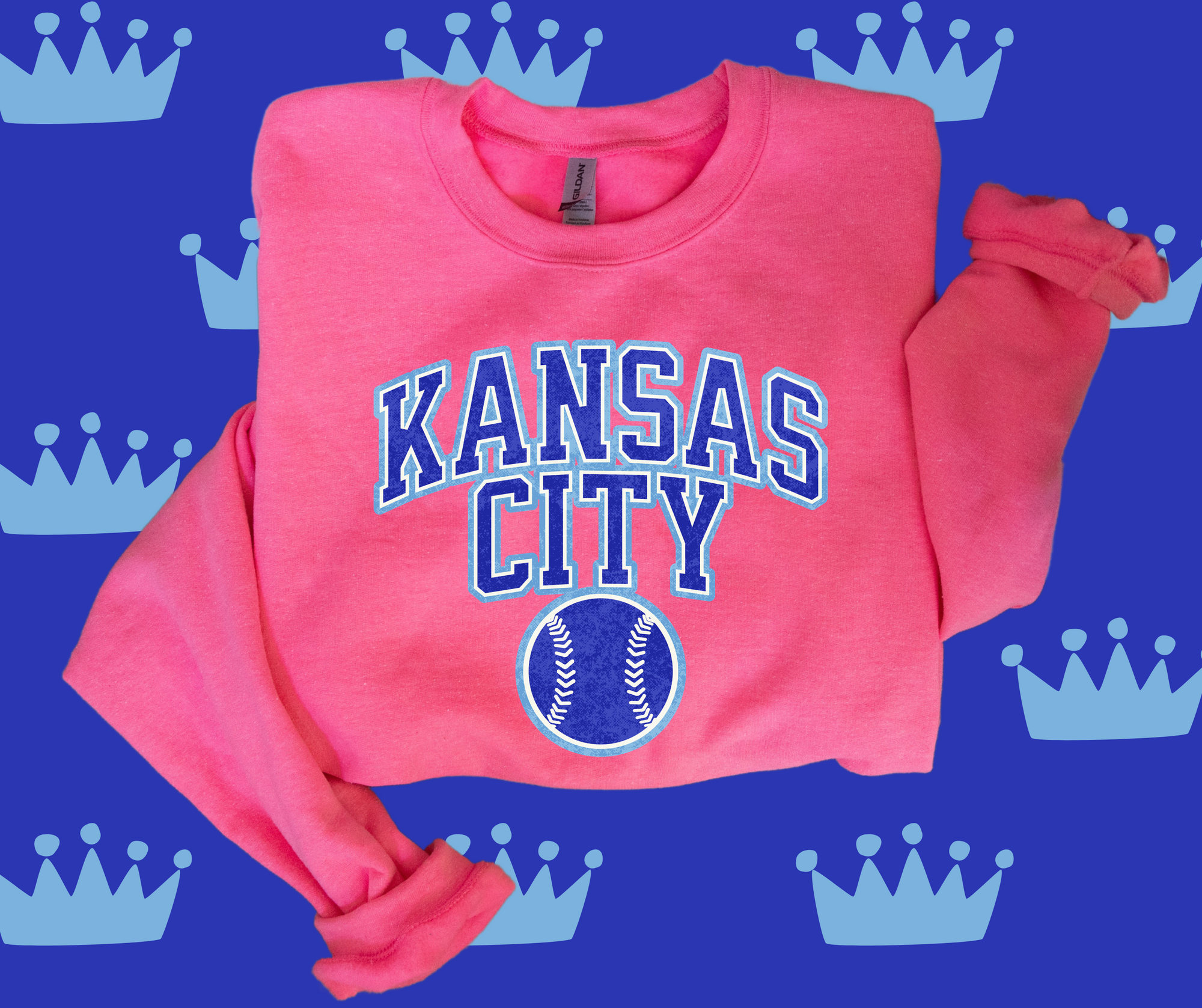 Custom Kansas City Baseball Chenille Patch on Crewneck Sweatshirt - The Red Rival