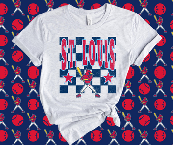 St. Louis Cardinal Mascot Checkered Ash Graphic Tee - The Red Rival