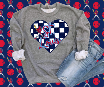 St. Louis Cardinal Checkered Heart Grey Graphic Sweatshirt - The Red Rival