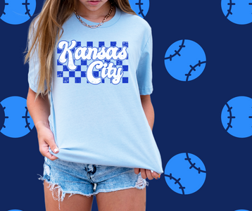 Kansas City Blue Checkered Background Light Blue Graphic Tee - The Red Rival