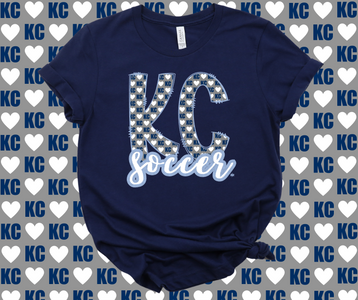 KC Soccer Heart Pattern Doddle Letters Navy Tee - The Red Rival