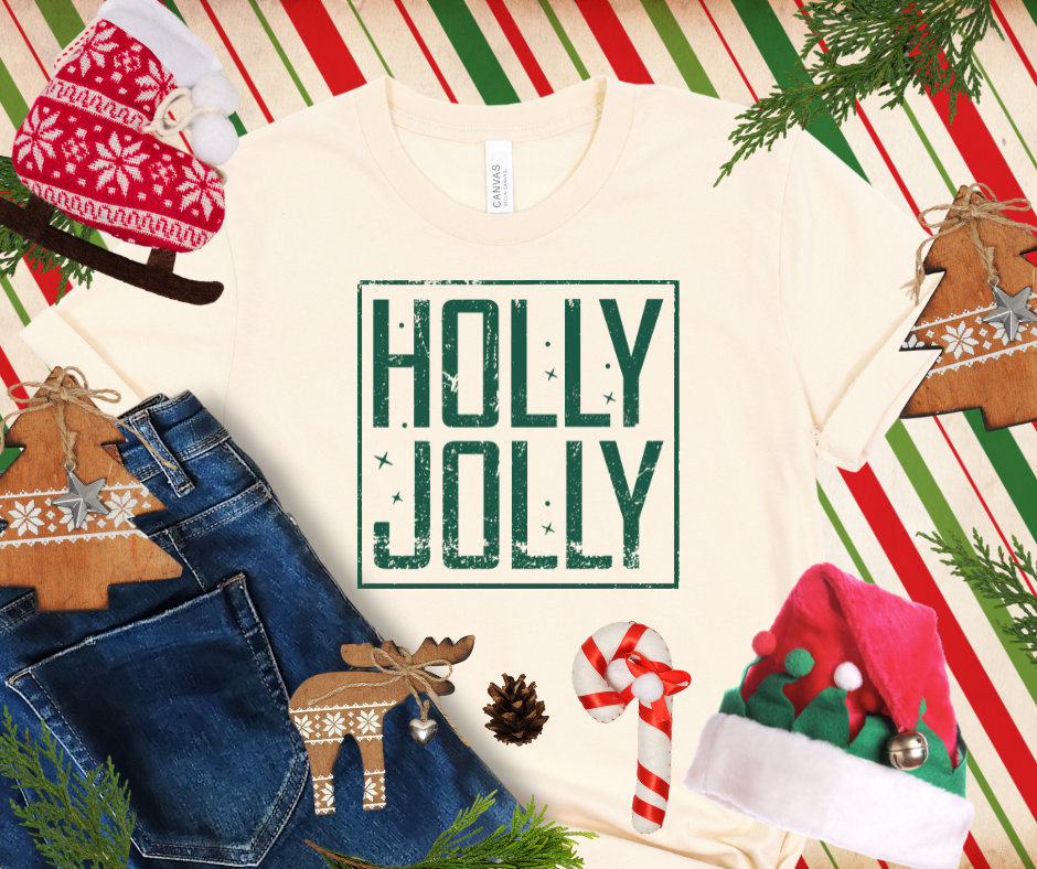 SQUARE HOLLY JOLLY GREEN INK (Select your Color & Style) - The Red Rival